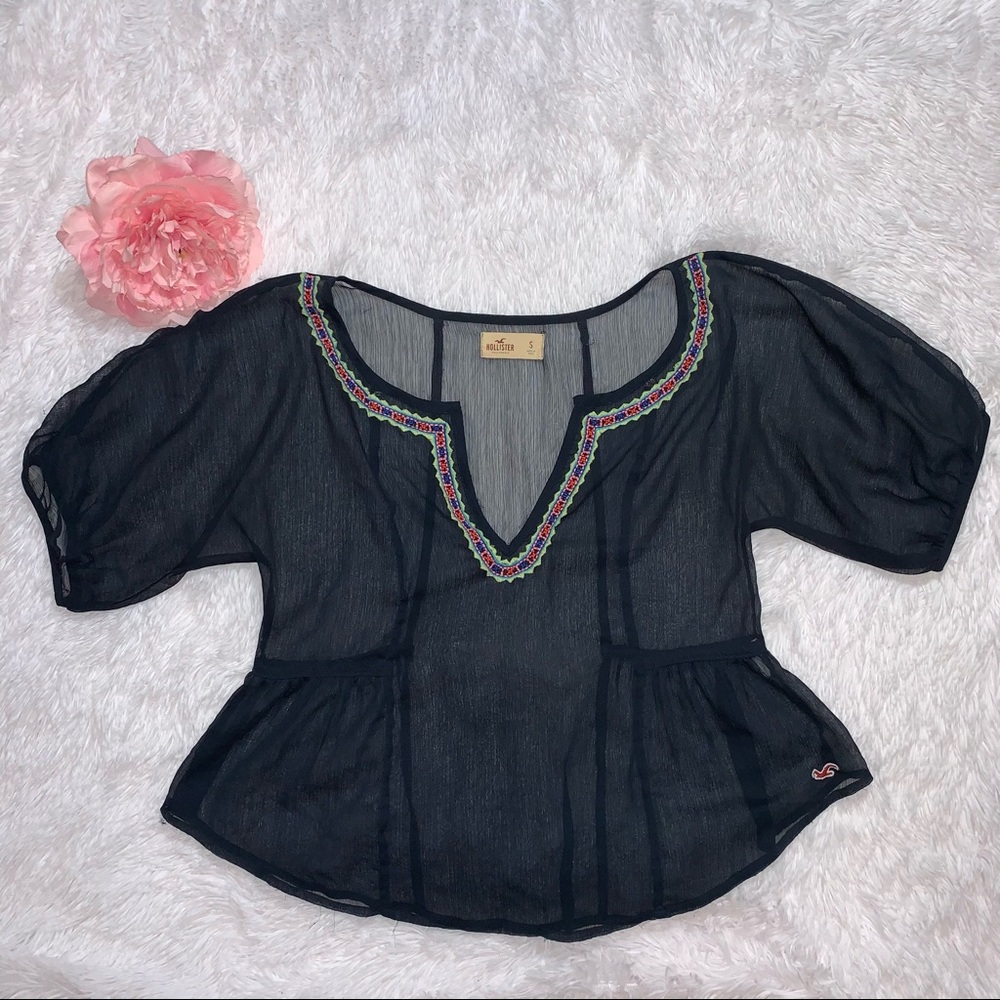 Hollister navy blue boho blouse